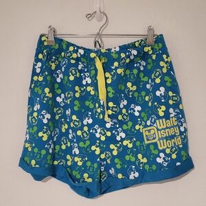 DISNEY Women's S Blue green & yellow Mickey Mouse logo shorts 2" Inseam casual